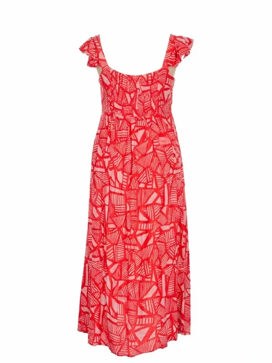 ELOQUII Coral Print Maxi Dress Size 16 Flutter Sleeve Fit Flare Kentucky Derby - Picture 3 of 9